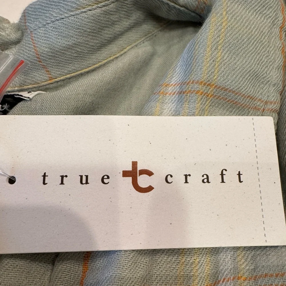NWT 3x plus Cotton light Flannel button front -sage green w/orange and white - Picture 3 of 4